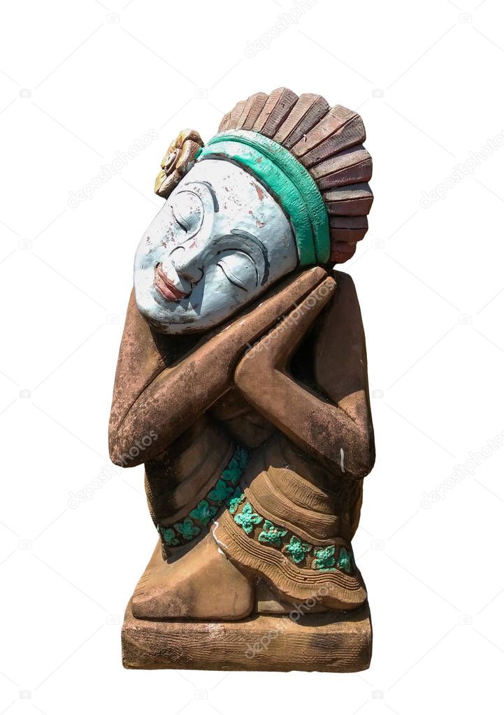 Indians art statue sitting isolated on white background