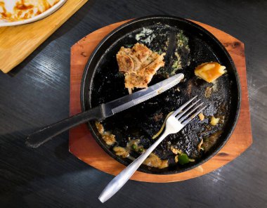 Kirli tabak beyaz arka plan üzerinde izole kapatmak