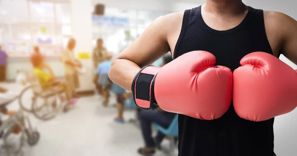 Człowieka Punch Rękawicy Niewyraźne Szpital Tło Chorych Walki Koncepcji — Zdjęcie stockowe