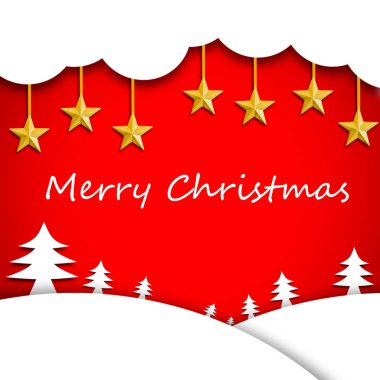 Kırmızı Noel arka plan beyaz bulutlar ve altın yıldız, Noel ve yeni yıl kavramı ile.