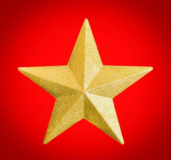 Närbild Gyllene Stjärnan Med Glittrig Isolerade Vit Bakgrund — Stockfoto