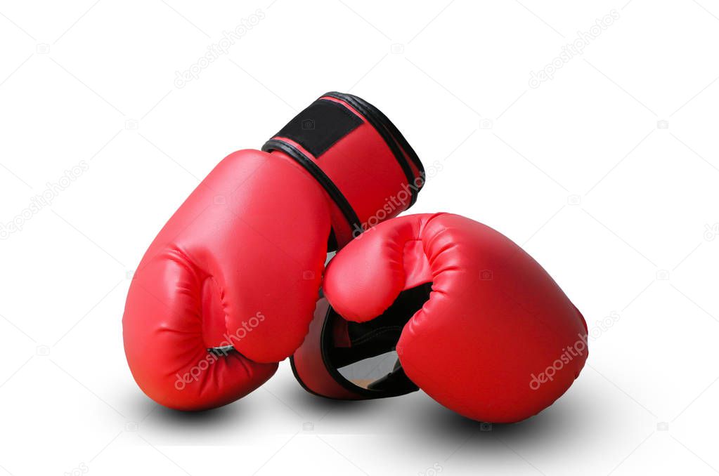 Red fighting gloves isolated on white background