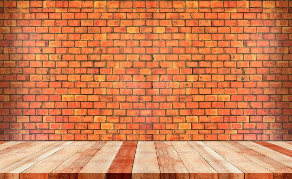 Drewniane Półki Stare Rustykalne Cegły Ściany Tło Wnętrze — Zdjęcie stockowe