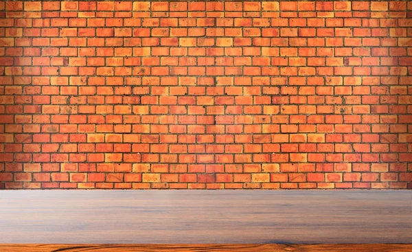 Wooden Shelves Old Rustic Brick Wall Background Interior — Stock Photo, Image