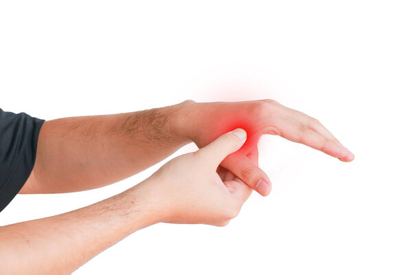 finger pain with red mark isolated 