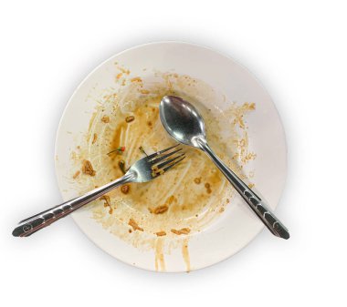 üst görünümü kirli boş beyaz çanak izole 