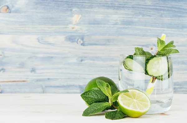 Detox Fitness Mineral Water Cucumber Lime Mint Straw Soft Shabby — Stock Photo, Image