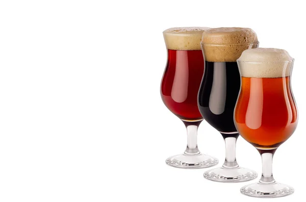 Set Birra Diversa Bicchieri Vino Con Schiuma Lager Birra Rossa — Foto Stock