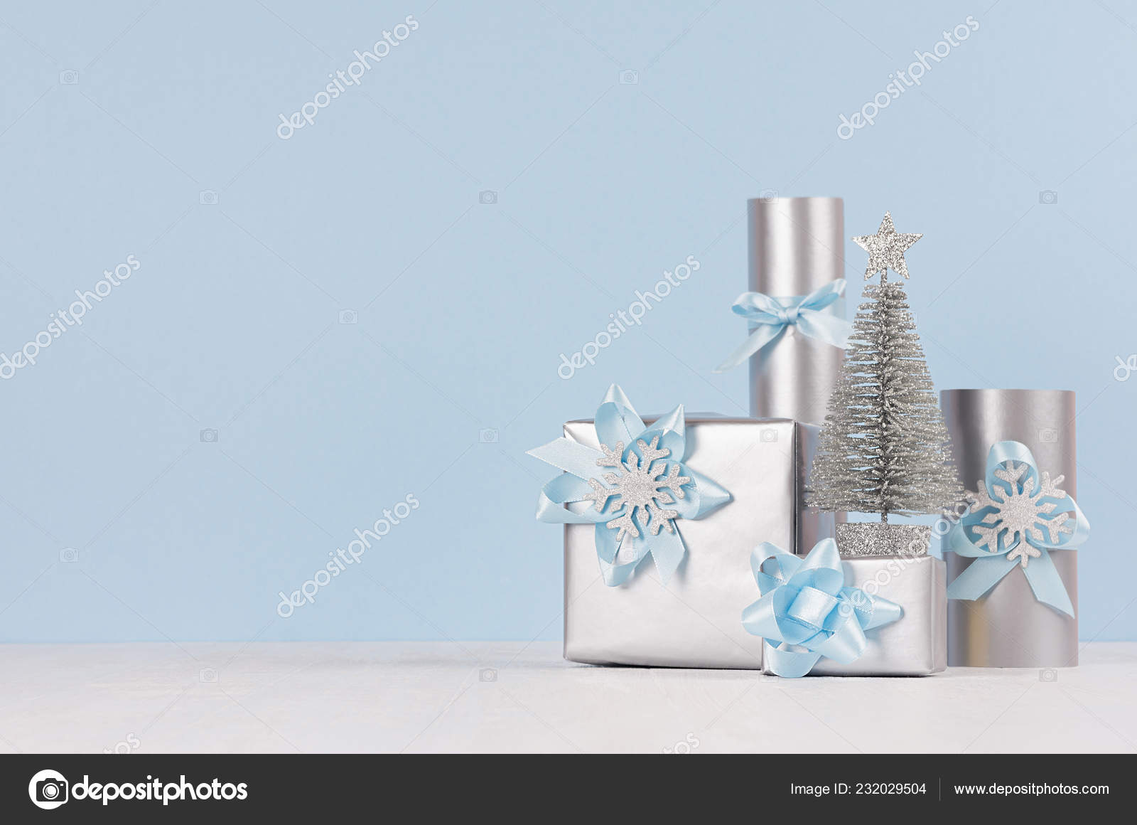 Gentle Christmas Background Light Pastel Blue Silver Color Decorative Fir  Stock Photo by ©alinayudina 232029504