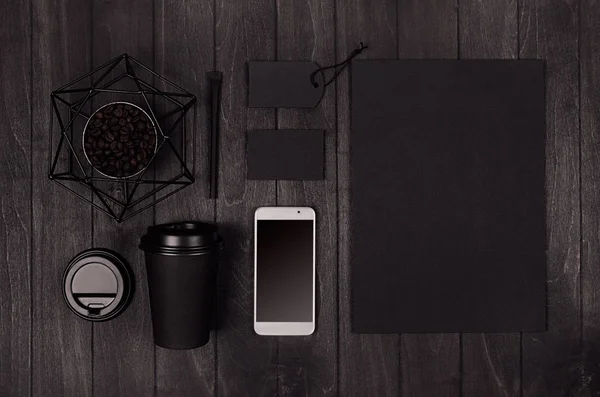 Kaffee Branding Identitäts Attrappe Leichten Modernen Stil Schwarze Papiertasse Leeres — Stockfoto