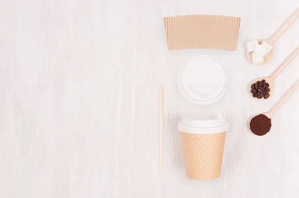 Kaffe Design Koncept Mockup Brunt Papper Kopp Med Tom Etikett — Stockfoto