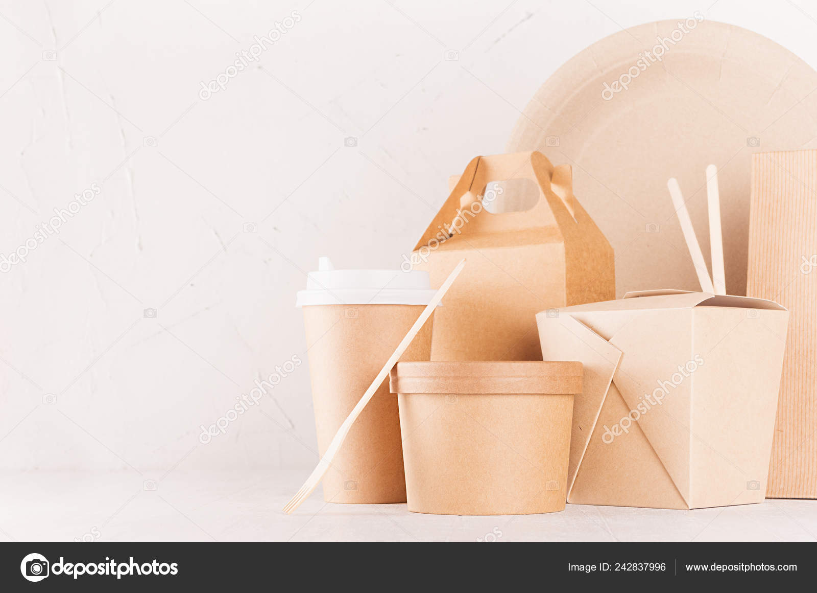 Download Food Takeaway Set Mockup Brand Blank Kraft Paper Pack Asian Stock Photo C Alinayudina 242837996 PSD Mockup Templates