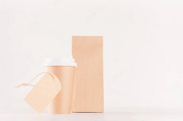 Mockup Packning För Kaffeprodukter Och Butik Brunt Papper Kopp Med — Stockfoto