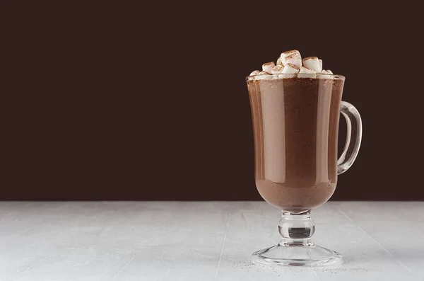 Bebida Navidad Chocolate Caliente Taza Con Malvaviscos Cacao Polvo Elegante — Foto de Stock