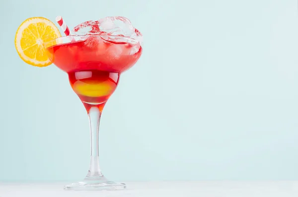 Summer Homemade Layered Red Yellow Drink Tequila Orange Straw Ice — Stock Photo, Image