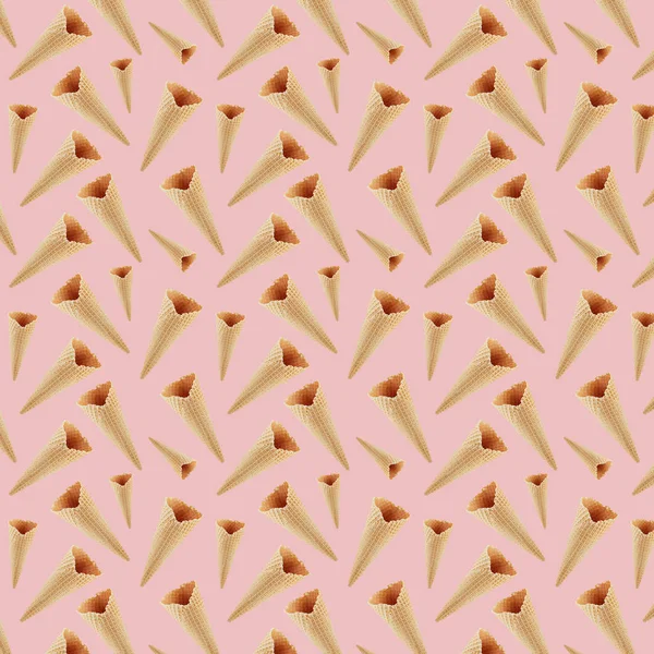 Empty Crumble Waffle Ice Cream Cones Seamless Decorative Random Pattern — Stock Photo, Image