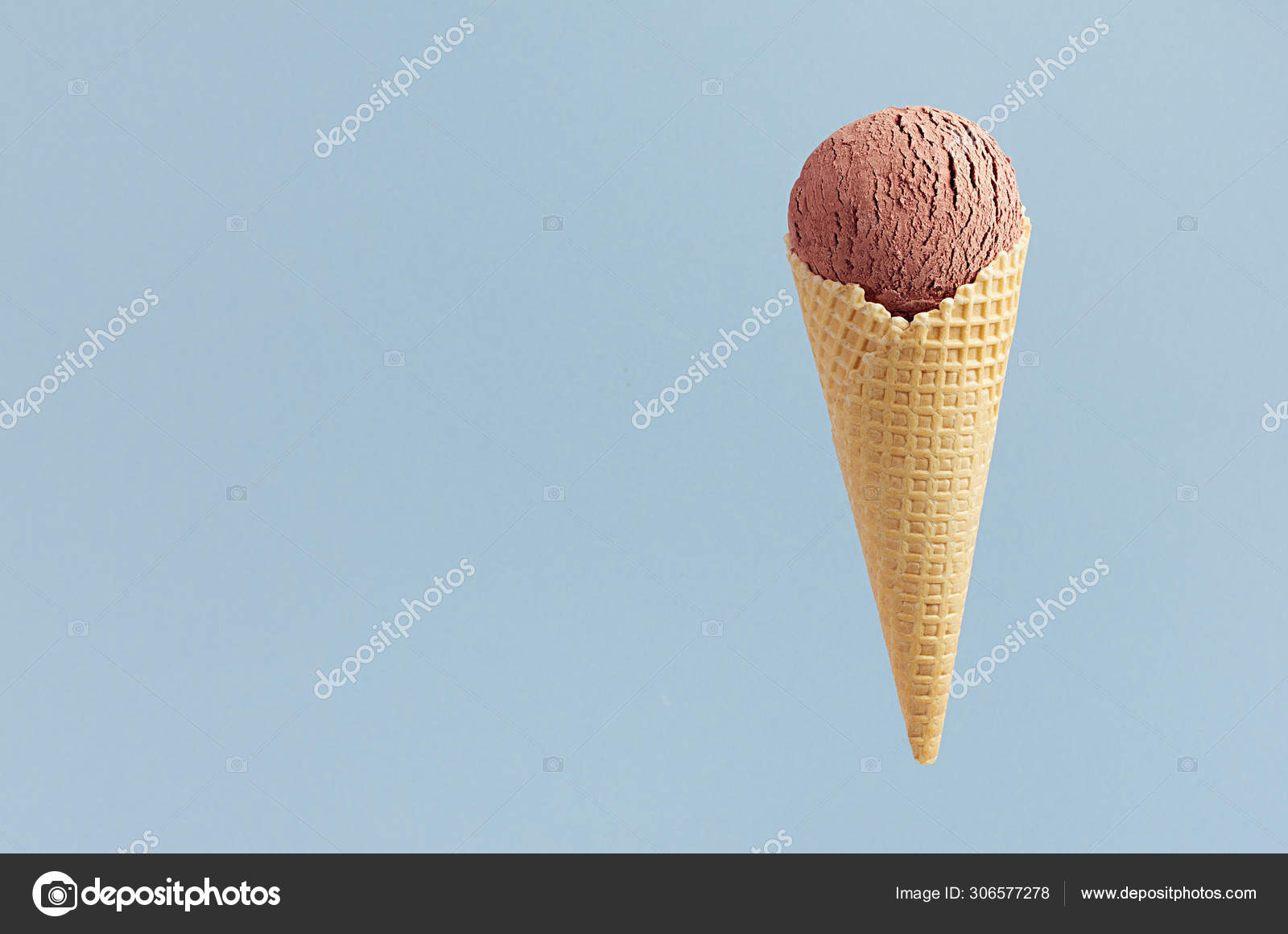 Download Chocolate Ice Cream Crisp Waffle Cone Pastel Blue Background Mock Royalty Free Photo Stock Image By C Alinayudina 306577278