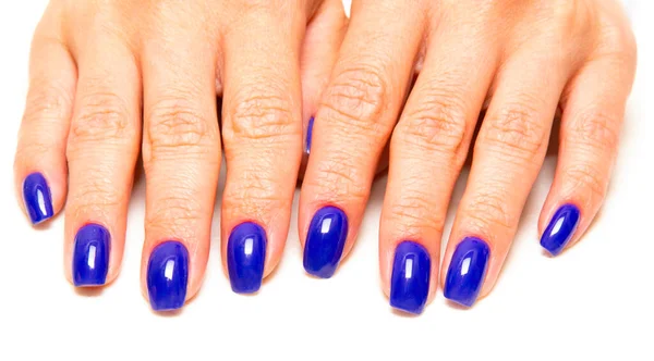 Elegante Manicure Feminina Moda Mão Mulher Bonita Com Manicure Azul — Fotografia de Stock