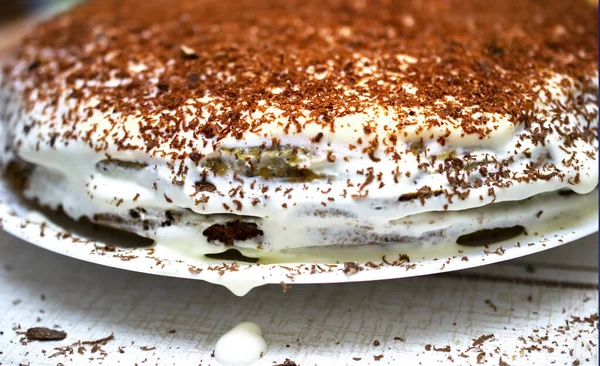 Gâteau Fait Maison Saupoudré Chocolat Vacances Anniversaires — Photo