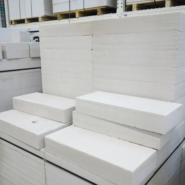 Gas silicate blocks in stock at the warehouse. the concept of building a fast-built house. copy space.