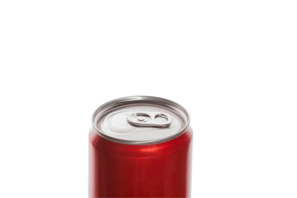 Top Van Een Rode Aluminium Kan Met Frisdrank Bier Geïsoleerd — Stockfoto