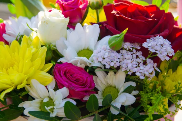 Фон Букета Різних Квітів Різних Кольорів Концепція Дня Народження Весілля — стокове фото