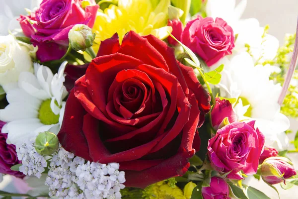 Фон Букета Різних Квітів Різних Кольорів Концепція Дня Народження Весілля — стокове фото