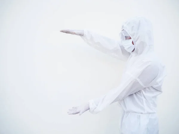 Asian Doctor Scientist Ppe Suite Uniform Showing Holding Something Hands — Stock Photo, Image