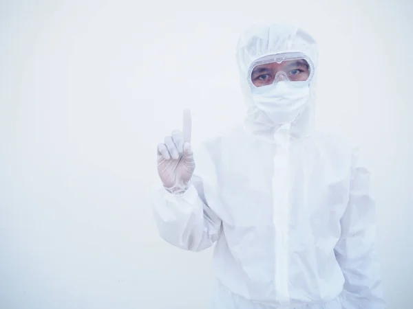 Médecin Scientifique Uniforme Suite Epi Montrant Les Mains Train Poissonner — Photo