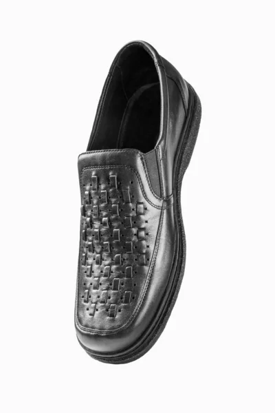 Nuevos Zapatos Negros Para Hombre Perspectiva Aislados Sobre Fondo Blanco —  Fotos de Stock
