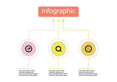 İllüstrasyon için Infographic vektör tasarım şablonu. 3 seçenekli sunum işi bilgi şablonu. Infographic için yaratıcı bir kavram. Düzen, iş akışı, afişler, web tasarımı için kullanılır.
