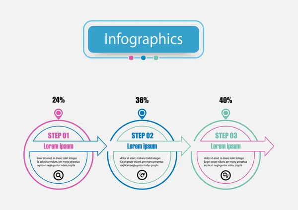 Die Linienkreisvektorentwurfsvorlage Flussdiagramm Grafik Planung Timeline Drei Schritte Infografik Design — Stockvektor