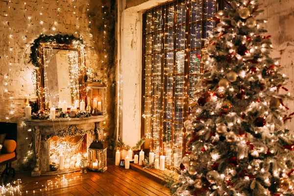 Aconchegante Noite Mágica Quente Luxo Velho Natal Quarto Conto Fadas — Fotografia de Stock