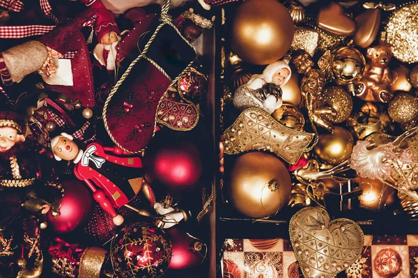 Decoraciones Navidad Mesa Vista Superior Con Primer Plano — Foto de Stock