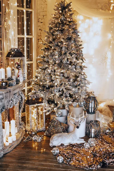 Soirée Chaleureuse Confortable Dans Chambre Noël Design Intérieur Arbre Noël — Photo