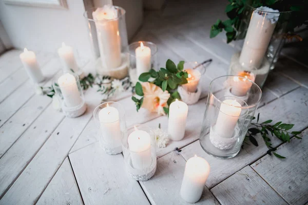 Beautiful Wedding Table Setting Candles Flowers — Stock Photo, Image