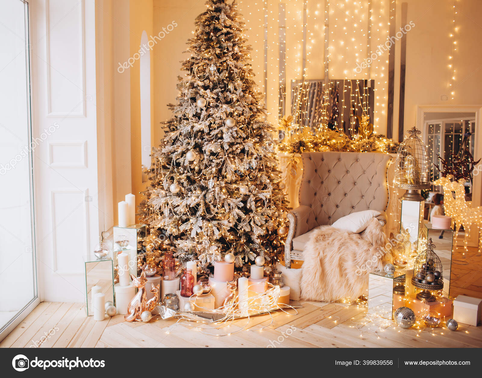 Warm Cozy Evening Luxury Christmas Room Golden Interior Design ...