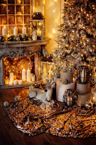 Noite Quente Aconchegante Design Interiores Natal Árvore Natal Decorada Por — Fotografia de Stock