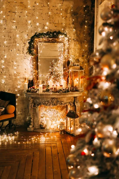 Ζεστή Ζεστή Ζεστή Ζεστή Μαγική Βραδιά Πολυτελή Παλιά Χριστουγεννιάτικο Δωμάτιο — Φωτογραφία Αρχείου