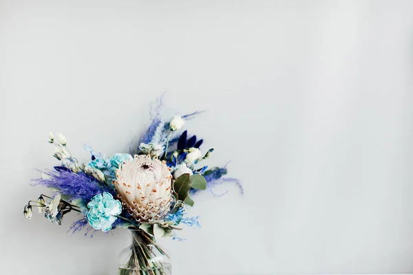 Beautiful Bouquet Blue Flowers Isolated Pastel Background — Stock Photo, Image