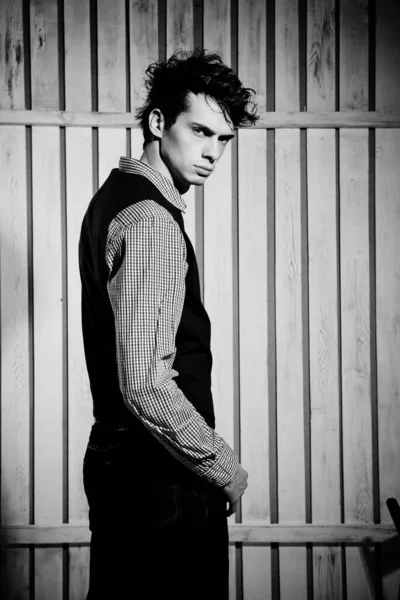 Handsome Man Shirt Vest Posing Studio — Stock Photo, Image