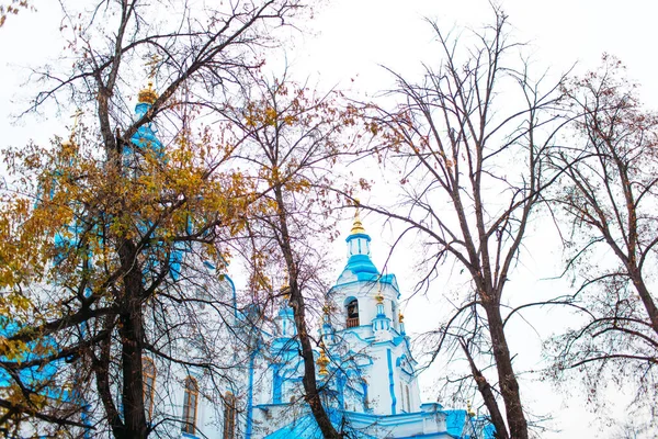 Russia Tyumen 2020 Znamensky Cathedral Blue Domes — стокове фото