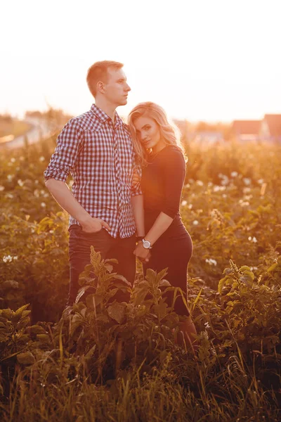 Happy Couple Love Having Fun Field Outdoors — Stock Photo, Image