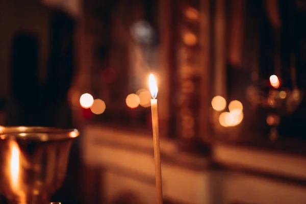 Burning Candle Stand Church — Stock Photo, Image