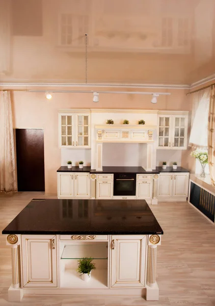 Modern Kitchen Interior Wooden Floor White Walls — Stock Photo, Image