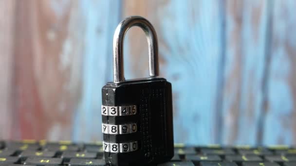Padlock on keyboard . Internet data privacy information security concept — Stock Video
