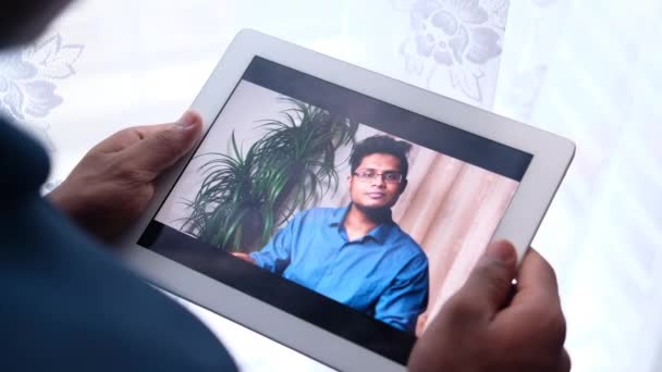 Businessman working in video conference, close up. — Stock Video