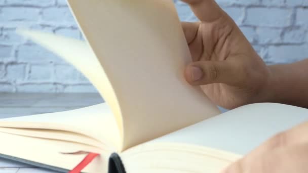 Close-up van vrouwen hand draaien een pieper van een dagboek — Stockvideo