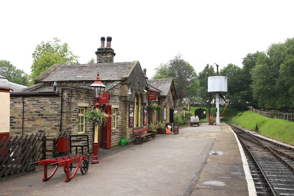 Výhled Podél Nástupiště Stanice Oxenhope Keighley Worth Valley Railway Anglie — Stock fotografie