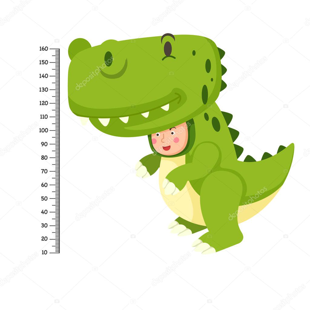 Meter wall with dinosaur costume .vector illustration